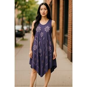 CROCUS Free Size Midi Dress Flowy Beachy Coastal Nautical Cottagecore Festival